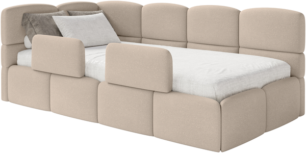 Selsey 'Cloudy' Kinderbett 120 cm, Bettkasten, 2x Rausfallschutz, Chenille, links, Beige
