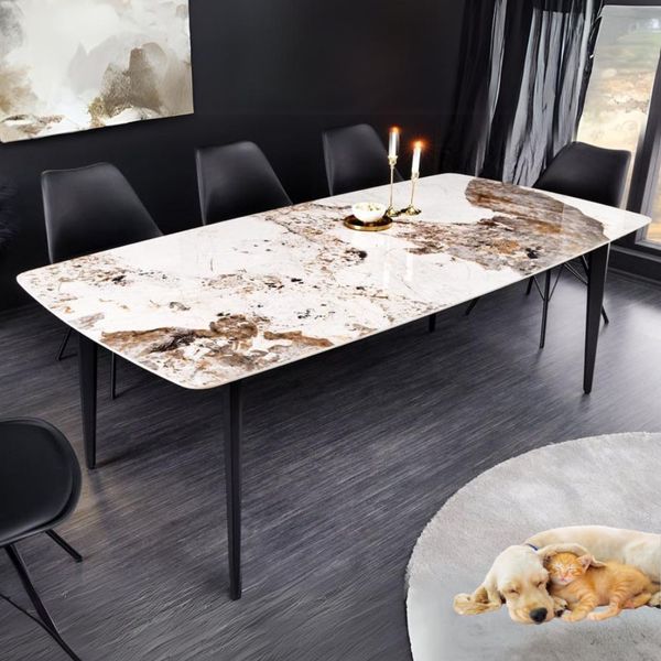 Eleganter Esstisch VENEZIA 180cm weiss Marmor-Optik Keramik schwarzes Metall-Gestell Retro