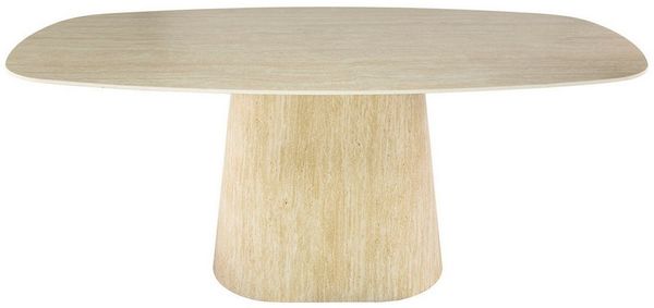 Maison ESTO Esstisch Esszimmertisch „Percino“ – Eleganz in Travertin-Optik 180 cm oval, Keramik-Tischplatte - mit einem Mittelfuß