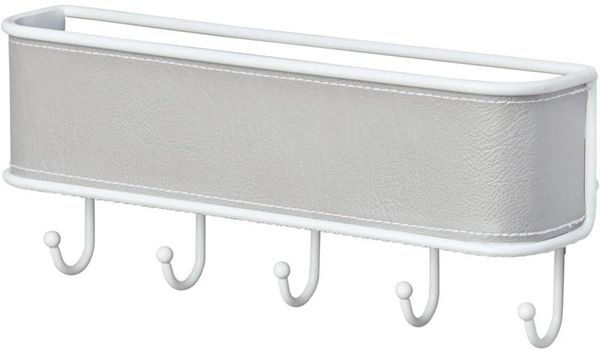 mDesign Briefablage Schlüsselbrett Organizer 5 Haken Wandmontage Grau Weiß