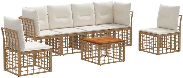 vidaXL Outdoor-Sofagarnitur 7 pcs Natürlich und Cremweiß Polyester 3437432