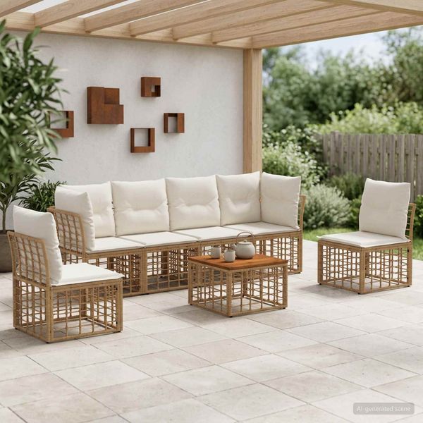 vidaXL Outdoor-Sofagarnitur 7 pcs Natürlich und Cremweiß Polyester 3437432