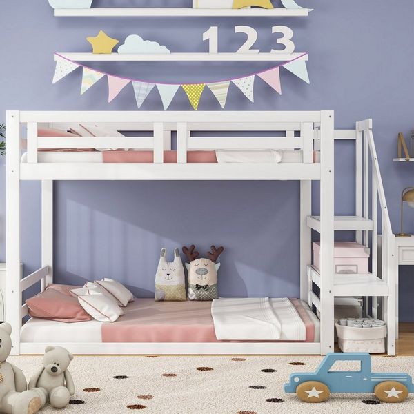 Flieks Etagenbett, Kinderbett mit Sicherheitstreppe 90x200cm Massivholz