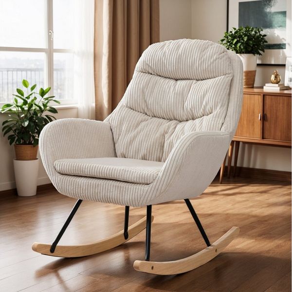 HAUSS SPOLE Schaukelstuhl Relaxsessel Polstersessel mit Taschenfederkern, Cordstoff,Metallrahmen