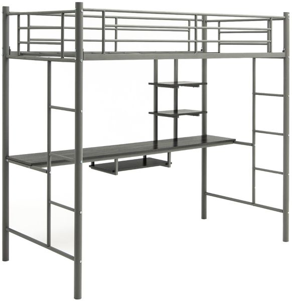 Etagenbettgestell Hochbett aus Metall mit Schreibtisch Leitern und Geländer Silber