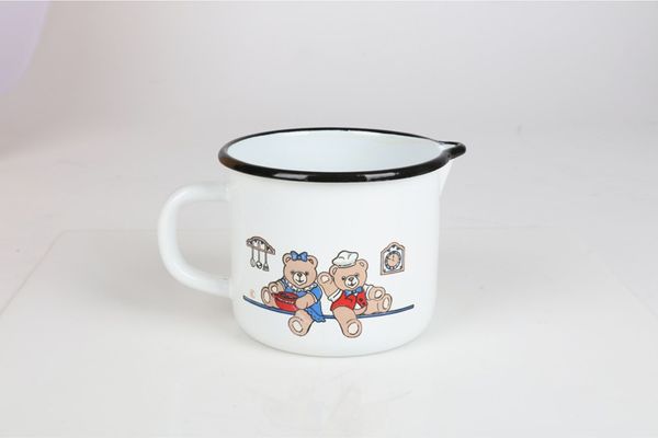 6x Emaille-Milchtopf 1 L – kompakte Emailletöpfe Ø 12 cm in 5 Farben, verschiedene Designs, ideal für Küche & Camping