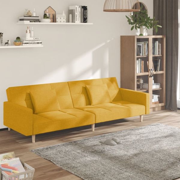 vidaXL Schlafsofa 2-Sitzer mit 2 Kissen Gelb Stoff 375804