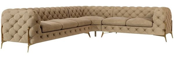 S-Style Möbel Ecksofa Chesterfield Ashley mit Goldene Metall Füßen, Die Eckeinheit kann entweder rechts- oder linkshändig sein, mit Wellenfederung