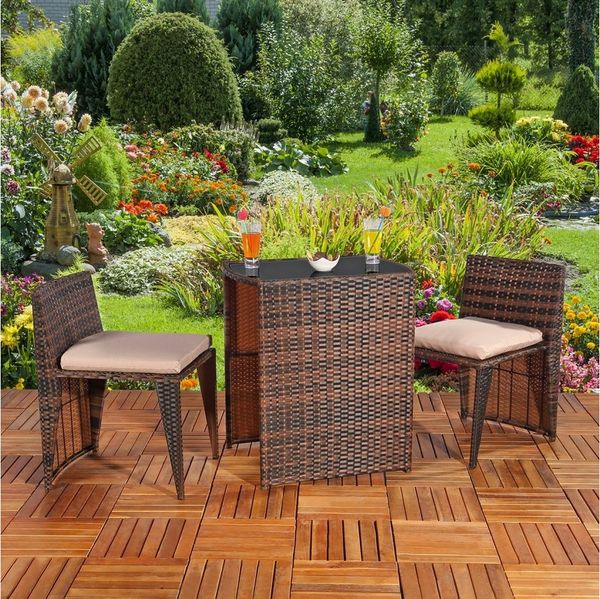 Melko Gartenlounge-Set Gartenmöbel Sitzgarnitur Essgruppe 3er Set Tisch&2 Stühle Polyrattan, (Set, 3er Set Tisch&2 Stühle), Beansprucht wenig Platz