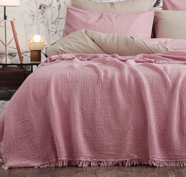 Wohndecke Musselin Wohndecke aus Biobaumwolle 160x220cm im erdigem Rosa, Sandiik