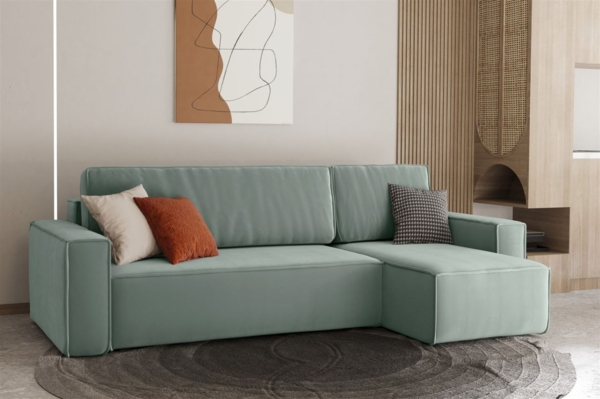 Ecksofa Schlafsofa Sofa MARIS Stoff Mint Ottomane Rechts