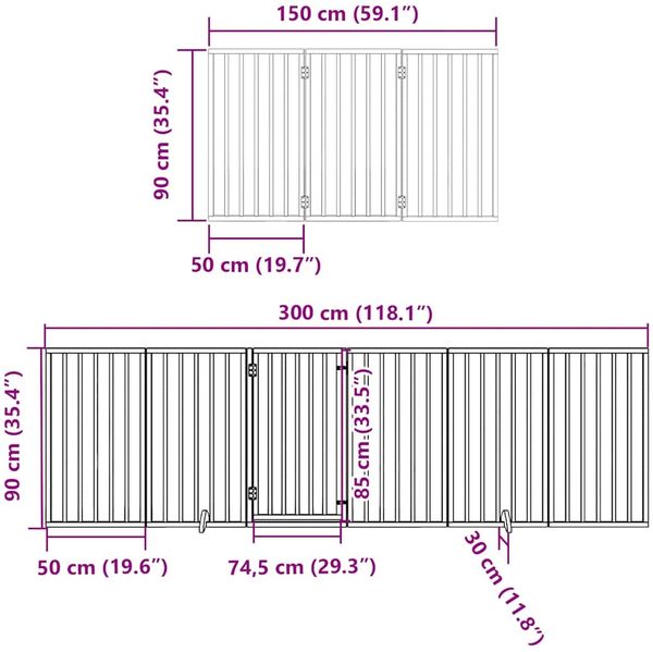 vidaXL 9-tlg. Hundetor mit Tür Faltbar Weiß 450 cm Pappelholz 3155538 Bild 12