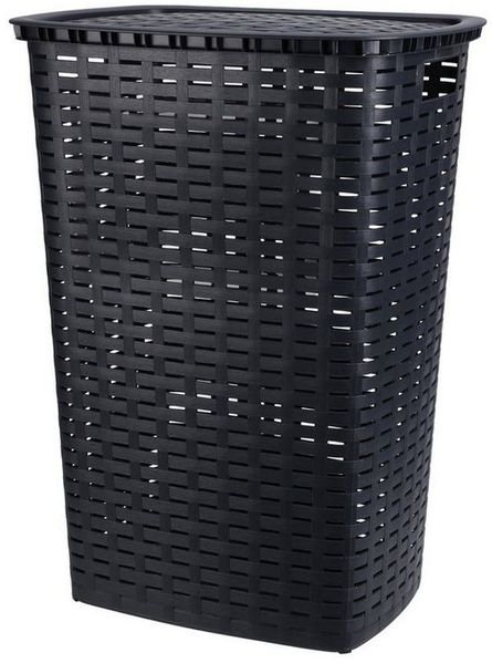 Spetebo Wäschetruhe Kunststoff Wäschekorb Rattan Optik 65 L antrazit (Packung, 1 St, Wäschebox + Deckel), Wäschebox mit Deckel und Tragegriffen