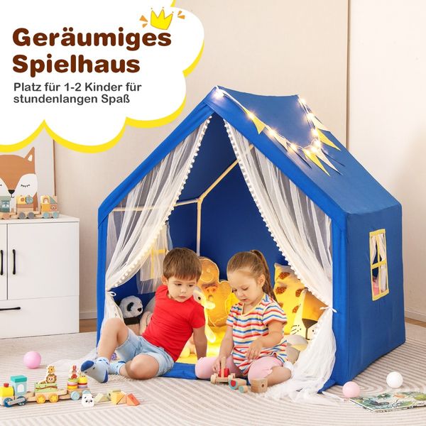 Spielzelt Spielhaus für Kinder mit Waschbarer Baumwollmatte 122 x 105 x 125 cm Blau