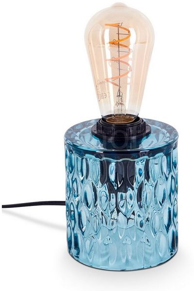 hofstein Tischleuchte Tischlampe aus Glas/Metall in Blau/Schwarz, ohne Leuchtmittel, Glasschirm (11cm), An/-Auschalter am Kabel, 1x E27, ohne Leuchtmittel