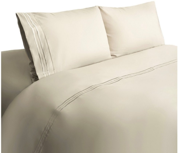 Bettwäsche 200 x 220 cm mit 2 Kissenbezüge 50 x 70 cm - 4-teilig für 2 Personen Creme