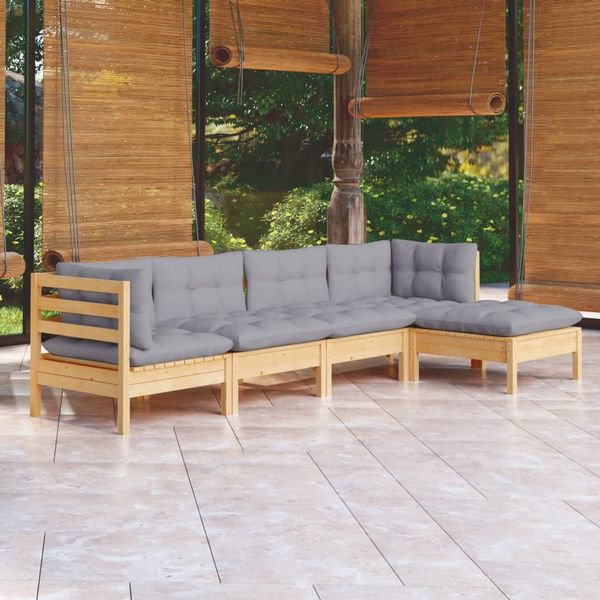 vidaXL 5-tlg. Garten-Lounge-Set mit Grauen Kissen Kiefernholz 3096357