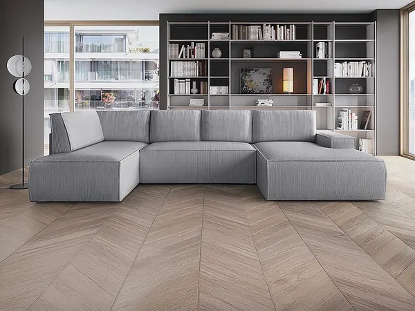 Vente-unique - AMELIA Sofa SamtStoff Grau - B 195 cm x H 85 cm x L 349 cm