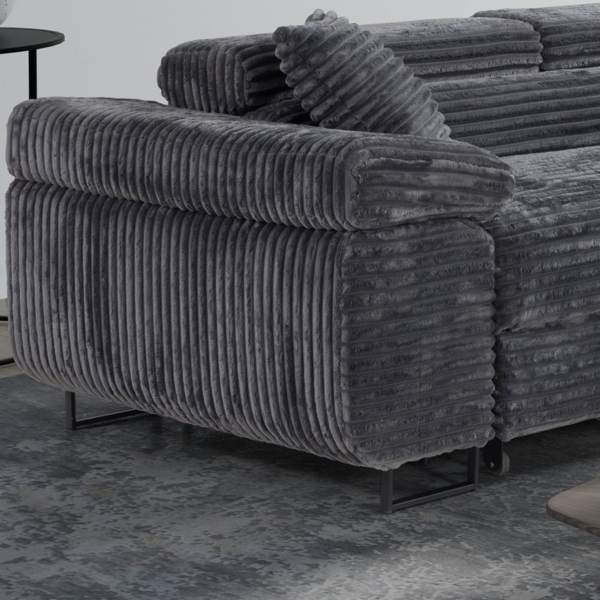 M-Punkt24 Ecksofa MIAMI TILIA, Cordstoff Grau Anthrazit, Ottomane rechts oder links, Kopfteilverstellung, Bettkasten Bild 2