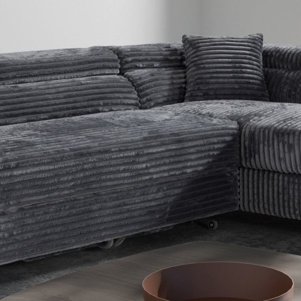 M-Punkt24 Ecksofa MIAMI TILIA, Cordstoff Grau Anthrazit, Ottomane rechts oder links, Kopfteilverstellung, Bettkasten Bild 3