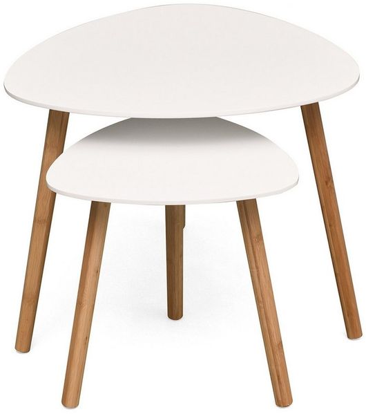 Floordirekt Couchtisch Oregon, Beistelltisch weiß, Bambus & MDF Wohnzimmertisch modern (Set, 2-St, 40 & 60 cm Breite), platzsparender, kleiner weißer Tisch Wohnzimmer