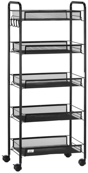 HOMCOM Servierwagen 5-stöckiger, platzsparender Küchenwagen mit Netzkörben, (für Wohnzimmer und Schlafzimmer, 1 St, Aufbewahrungswagen aus Stahl), 45 x 26,5 x 106 cm, Schwarz