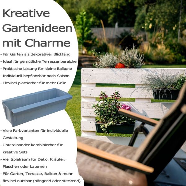 BURI 6 Euro-Paletten Blumenkästen-Einsätze inkl. Bewässerungsmatte | mit Hängesystem zum Einhängen | 37,3cm Rot | Pflanzkasten für Europalette Palette | Balkonkasten | Blumentopf | extrem stabil Bild 3