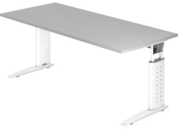 Schreibtisch US19 180x80cm Grau Gestellfarbe: Weiß