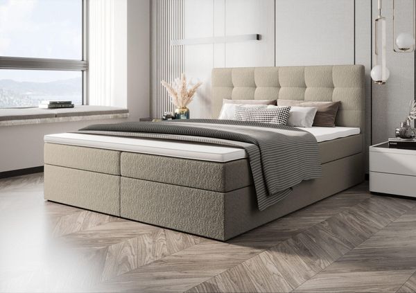 B&B Home 'Sagani' Boxspringbett mit Bettkasten, Bouclé, Beige, 160x200 cm