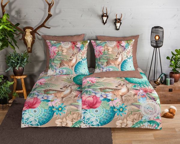 hip Flanell Bettwäsche 135x200 Hebe Hirsch Mandala Wende braun sand bunt 30950