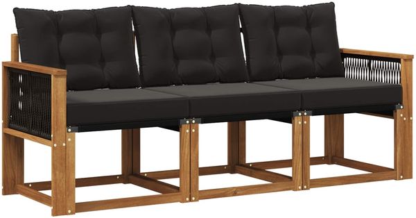 vidaXL Outdoor-Sofagarnitur mit Kissen 3 pcs Natürlich und Schwarz 3381744