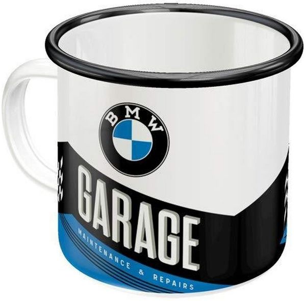 BMW Tasse BMW Garage Emaille Kaffee Becher Kaffeetasse Kaffeepott Groß, 1-tlg.