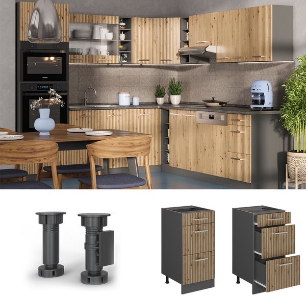 Küchenunterschrank R-Line Artisan-Eiche 40 cm mit Schubladen, ohne Arbeitsplatte Vicco Bild 2