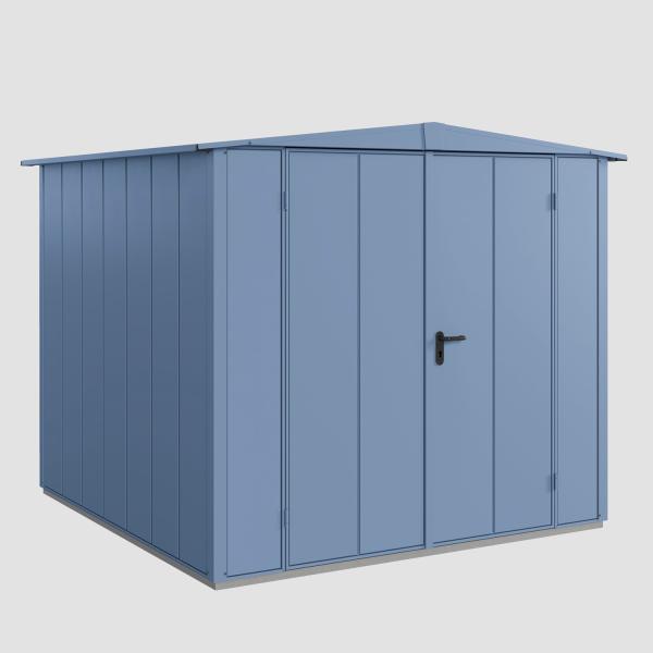 Hörmann Ecostar Metall-Gerätehaus Elegant mit Satteldach Typ 2, 238 x 238 cm , taubenblau, 5,7 m²,2-flüglige Tür