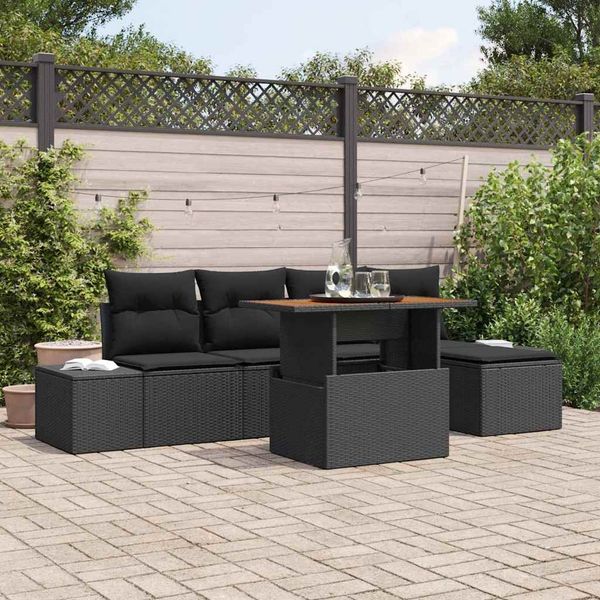 vidaXL Garten-Sofa-Set mit Speicher 6 pcs Schwarz Poly Rattan 3358690