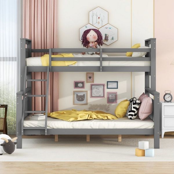 Flieks Etagenbett, Kinderbett mit Leiter und Lattenrost 90x200cm+140x200cm Kiefer