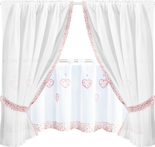 Gardinenset Voile mit Stangendurchzug Serie: Satin, Auswahl: bunt - Blumen 5-teilig