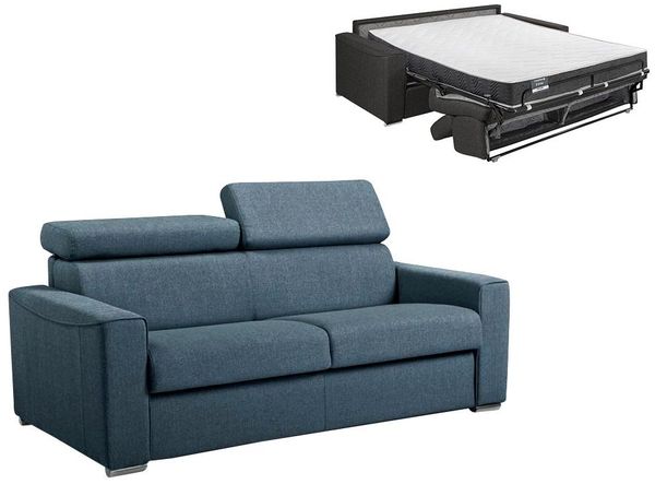 Schlafsofa 3-Sitzer Stoff VIZIR - Blau - Mit Lattenrost: 140 cm - Matratze: 18 cm mit Memory Schaum Bild 3
