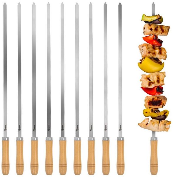 BBQ-Toro Grillspieß Edelstahl Grillspieße mit Holzgriff (10 Stück), 54 cm, Spießset (Set, 10-St, 10 Stück), Ideal geeignet für Schaschlik, Rotisserie und vieles mehr