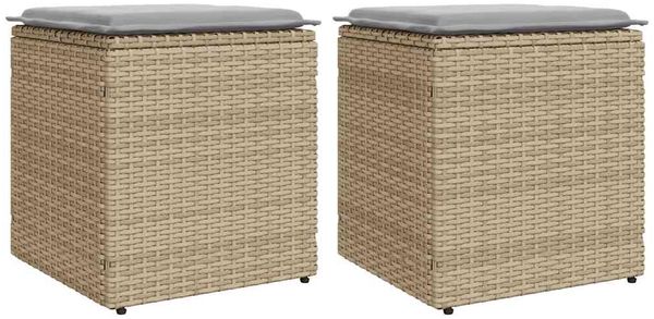 vidaXL Gartenhocker mit Kissen 2 Stk. Beige 40x40x43 cm Poly Rattan 4104042