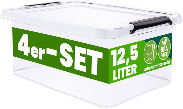 DEUBA® 4x Aufbewahrungsbox mit Deckel 12,5L