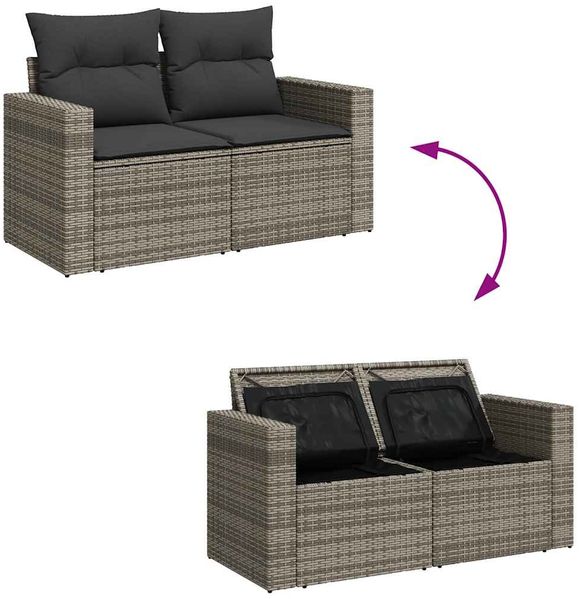 vidaXL 10-tlg. Garten-Sofagarnitur mit Kissen Grau Poly Rattan 3327084 Bild 10