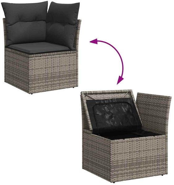 vidaXL 10-tlg. Garten-Sofagarnitur mit Kissen Grau Poly Rattan 3327084 Bild 8