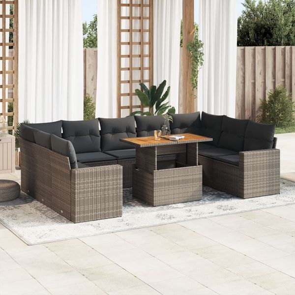vidaXL 10-tlg. Garten-Sofagarnitur mit Kissen Grau Poly Rattan 3327084