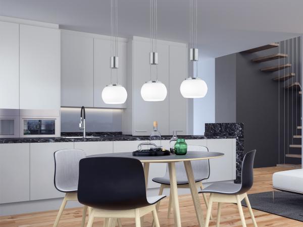 LED Pendelleuchte MADISON 3-flammig Silber mit Milchglas, Breite 82cm