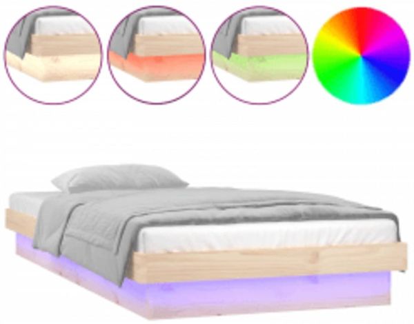 Doppelbett, Betten für Erwachsene, Massivholzbett mit LED-Beleuchtung 100x200 cm de1374