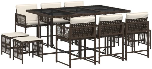 vidaXL 11-tlg. Garten-Essgruppe mit Kissen Braun Poly Rattan 3211509 Bild 2