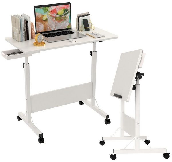 JEOBEST Computertisch Stehpult Höhenverstellbar Schreibtisch, Beistelltisch fürs Sofa, (Laptoptisch, 1-St) 180° Drehbaren Tischplatte, 4 Mobiler Rollen