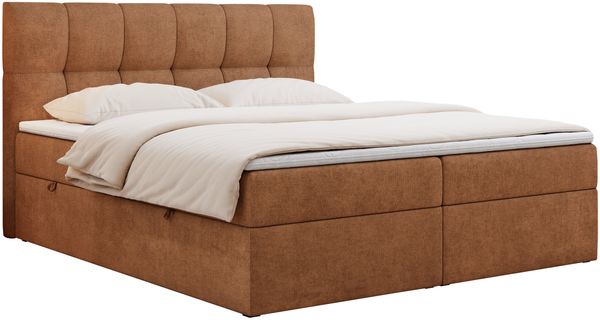 Boxspringbett mit Kopfteil und Topper, Doppelbett - RICO - 180x200cm - Orange Stoff - H4 Bild 3