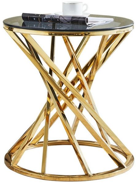 JYMTOM Beistelltisch Runder Glas Couchtisch Sofatisch Edelstahl Kaffeetisch (1-St), Schreibtischmöbel Teetisch aus gehärtetem Glas, 50 cm rund